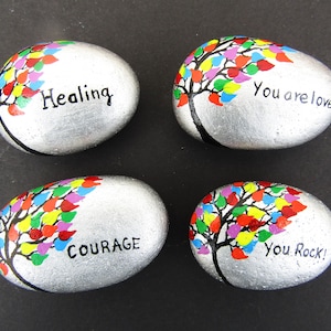 Painted Stones, Personalised Gift, Pebble Art, Memorial, Tree Word Rock Painting, Name Hearts Gift, Bereavement, Sympathy, Peace Pebble