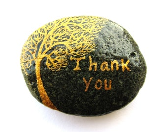 Thank You Stone, Unique Gift, Tree Painted Rock, Thank You Art Magnet, Hand Painted pebble, Teacher Gift, Small Rock Painting, Personalised