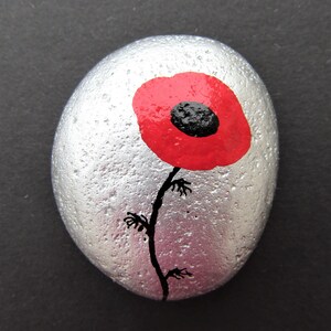 Poppy Rock Painting, Hand Painted Stone, Remembrance, Red Poppy Magnet, Pebble Art, Sympathy Gift, Flower Painted Rock, Stone Art, Miniature image 1