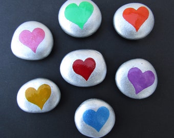 Heart Pebble, Kids Love Gift, Painted Pebble, Stone Art, Daughter Personalised Gift, Purple Heart Magnet, Blue, Yellow, Green Red, Valentine