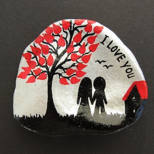 Art de coquillage peint de couple romantique : coeurs d&#39;arbre, cadeau je t&#39;aime
