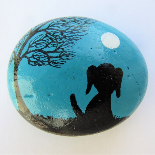 Dog Painting Stone Art Black Dog Gift Painted Rock Hand Etsy