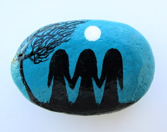 Sister Gift, Painted Rock, Three Sisters, Stone Art, Unique Friend Gift, Twin Sister Gift, Moon Pebble Art, Rock Painting, Four Friends