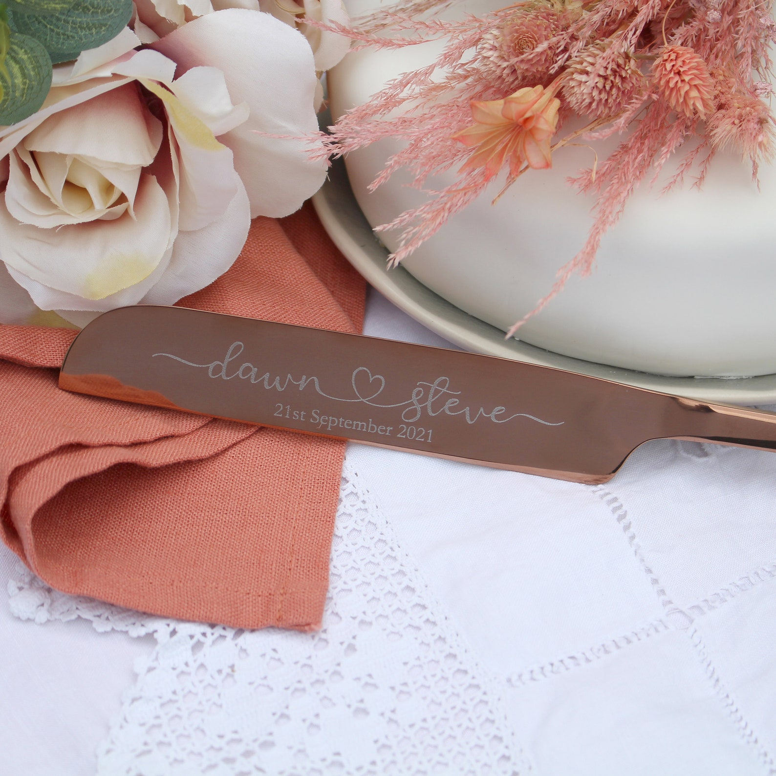 Rose Gold Wedding Cake Knife Personalised Rose Gold Engraved Etsy UK