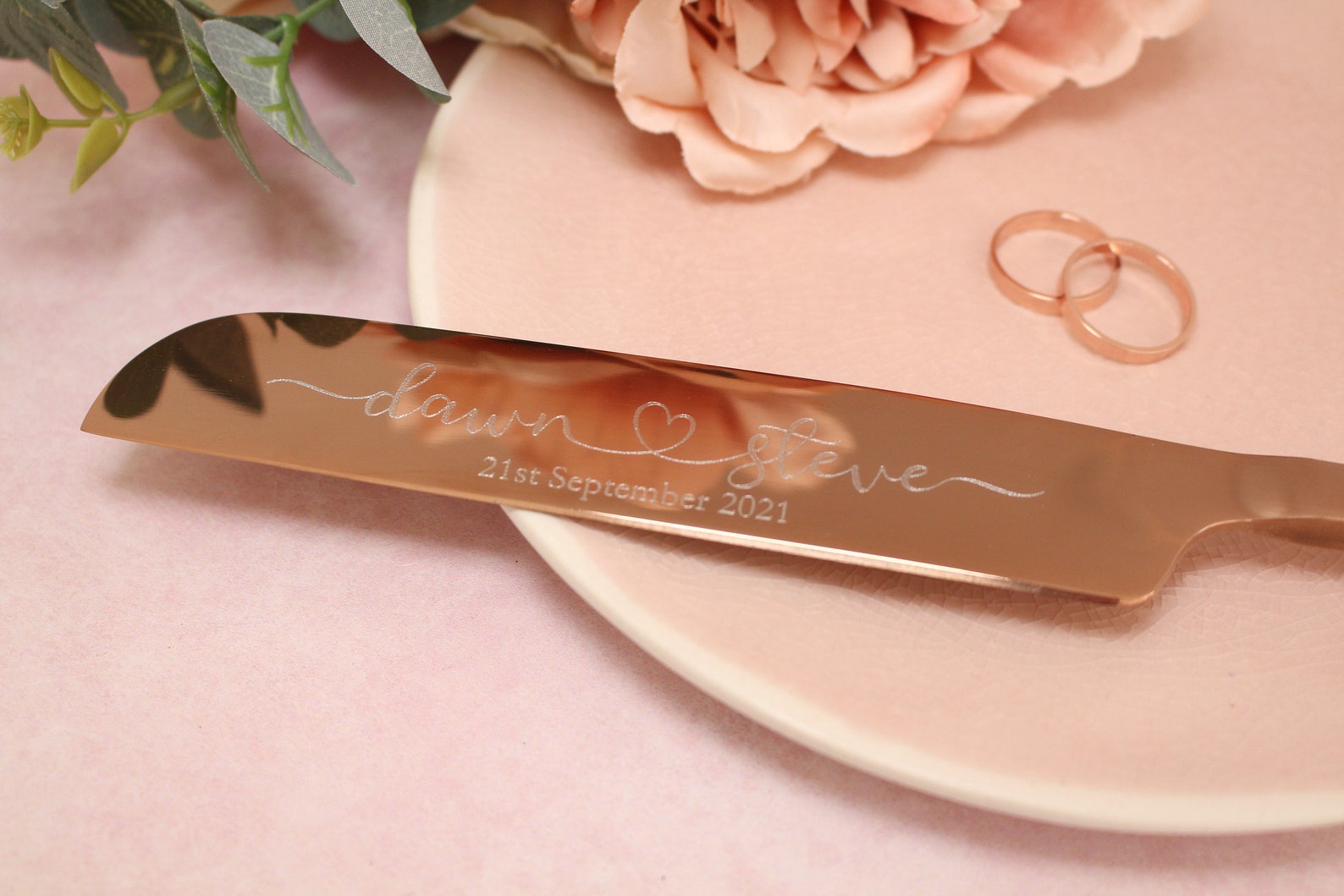 Rose Gold Wedding Cake Knife Personalised Rose Gold Engraved Etsy UK