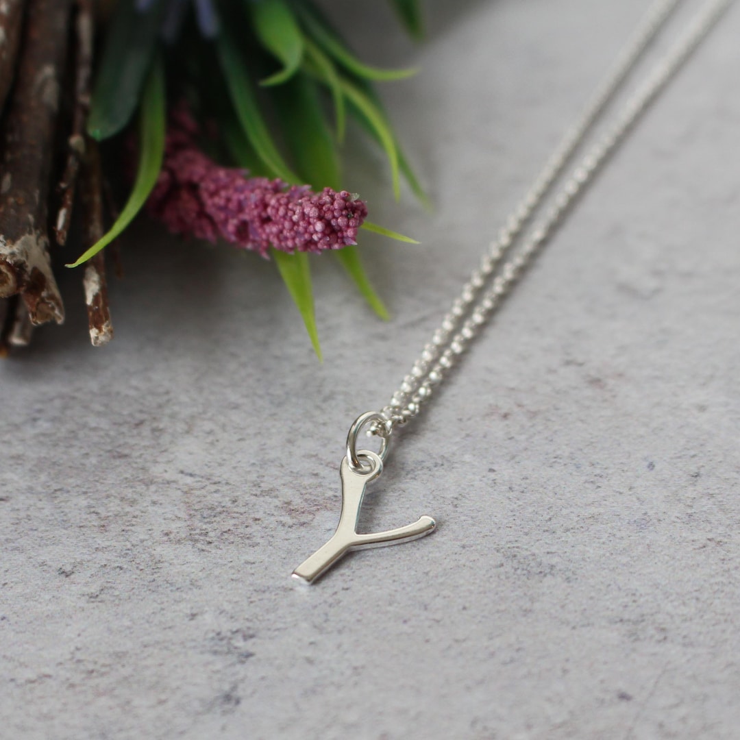 Sterling Silver Script Initial Y Pendant Necklace Letter Y Etsy
