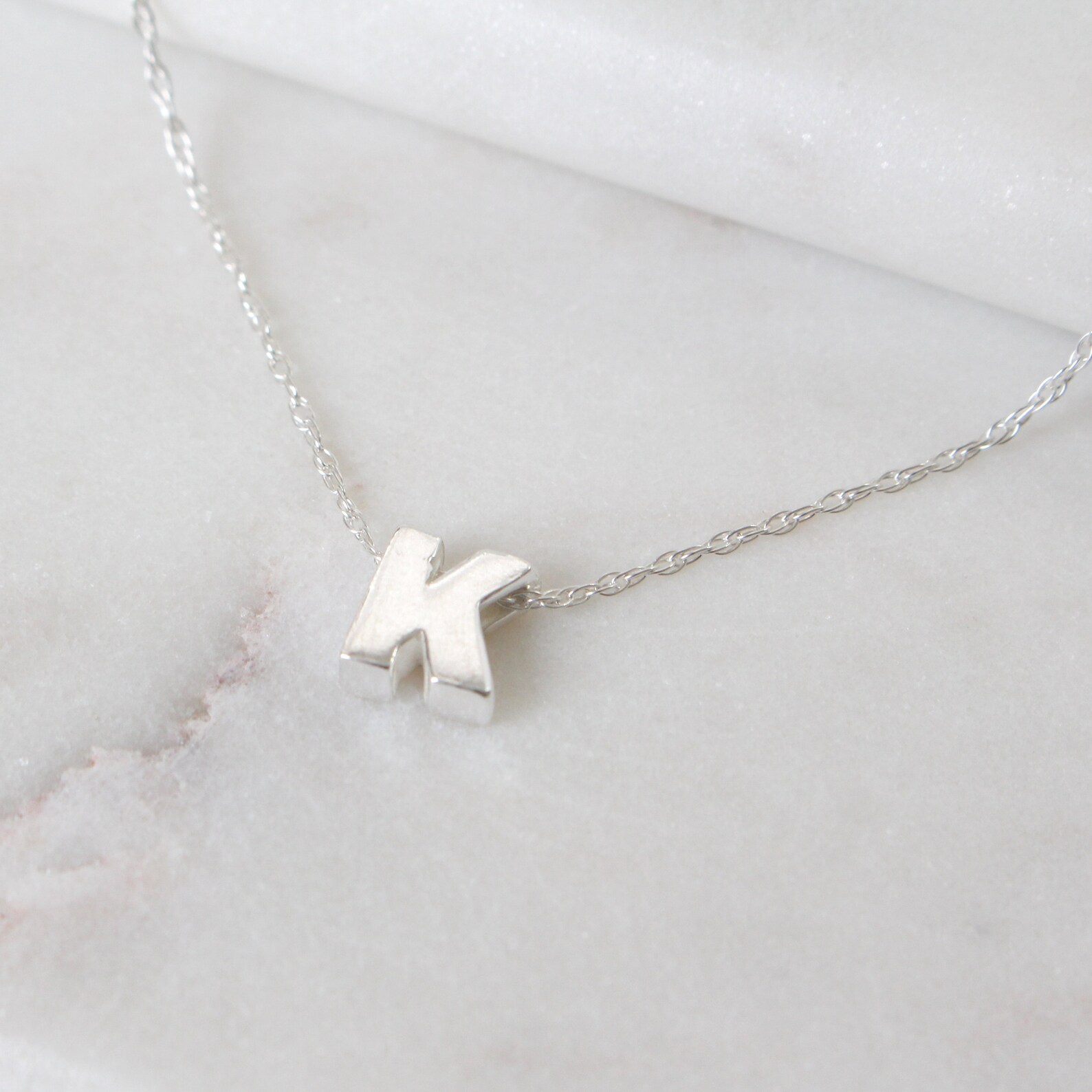 Sterling Silver Initial K Pendant Necklace Letter Necklace Etsy