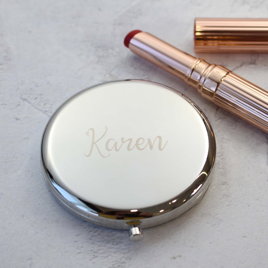Silver Personalised Compact Mirror Engraved Compact Mirror Etsy