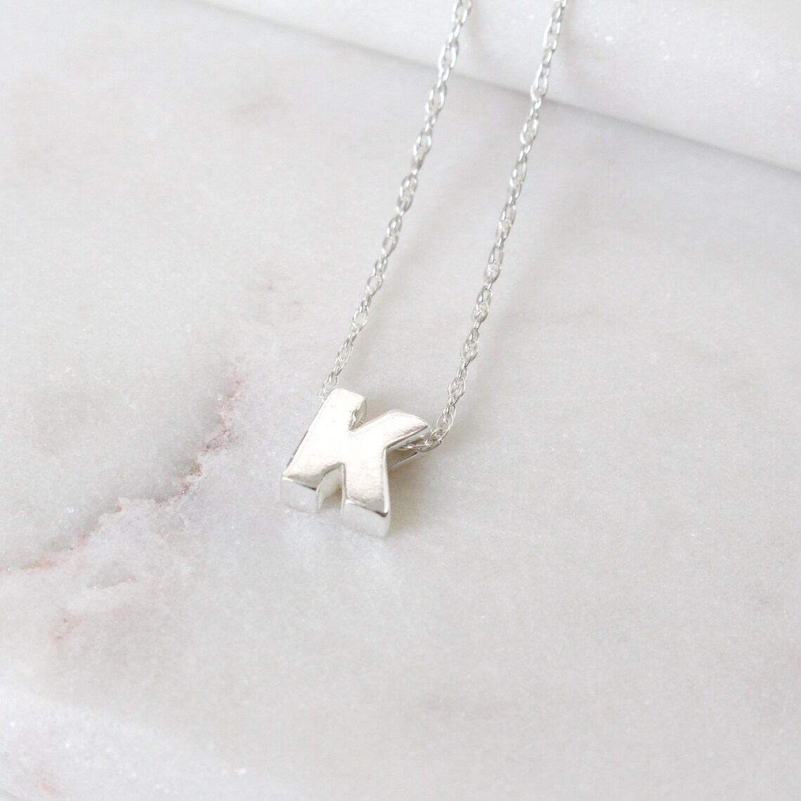 Sterling Silver Initial K Pendant Necklace Letter Necklace Etsy