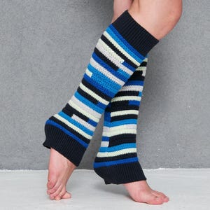 Navy Blue Colorful Striped Knitted Leg Warmers, Leg Warmers For Women, Yoga Socks, Dancer Leg Warmers, Gifts For Her, Leg Warmers Adult
