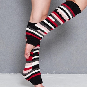 Black Colorful Striped Knitted Leg Warmers, Leg Warmers For Women, Yoga Socks, Dancer Leg Warmers, Gifts For Her, Leg Warmers Adult