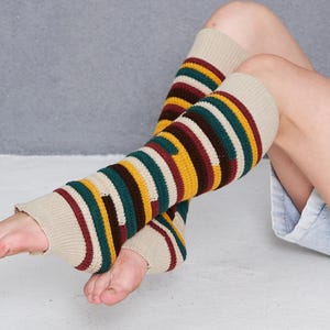 Beige Colorful Striped Knitted Leg Warmers, Leg Warmers For Women, Yoga Socks, Dancer Leg Warmers, Gifts For Her, Leg Warmers Adult