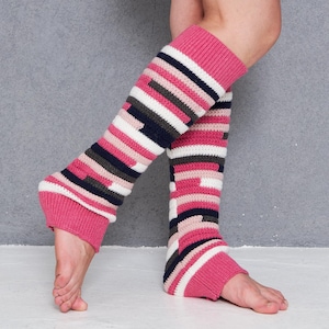 Fuchsia Colorful Striped Knitted Leg Warmers, Leg Warmers For Women, Yoga Socks, Dancer Leg Warmers, Gifts For Her, Leg Warmers Adult