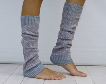 Gray Knit Leg Warmers with Pink and Silver Shining Mix Honey Comb Pattern, Leg Warmers Women,  Dancing Leg Warmers, Valentine's Day Gift