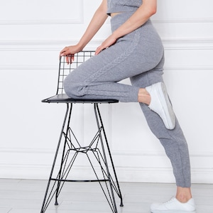 Light Gray Knitted Cable Pattern Leggings, Leggings for Women, Winter Leggings, Gift for Her, Clothing Gifts, Mothers Day Gifts