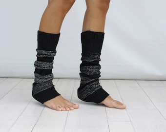 Leg Warmers Women, Black And Silver Shining Striped Knit Leg Warmers, Gift for Her,  Dancing Leg Warmers, Mothers Day Gift