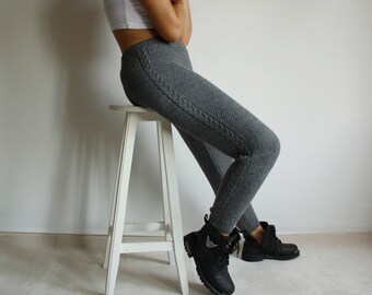 wool cashmere aran cable leggings