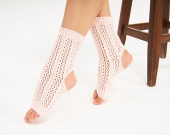 Soft Pink Knit Yoga Socks, Toeless Socks, Yoga Leg Warmers, Mothers Day Gift, Yoga Gift, Gift For Her, Leg Warmers Woman, Ankle Yoga Socks