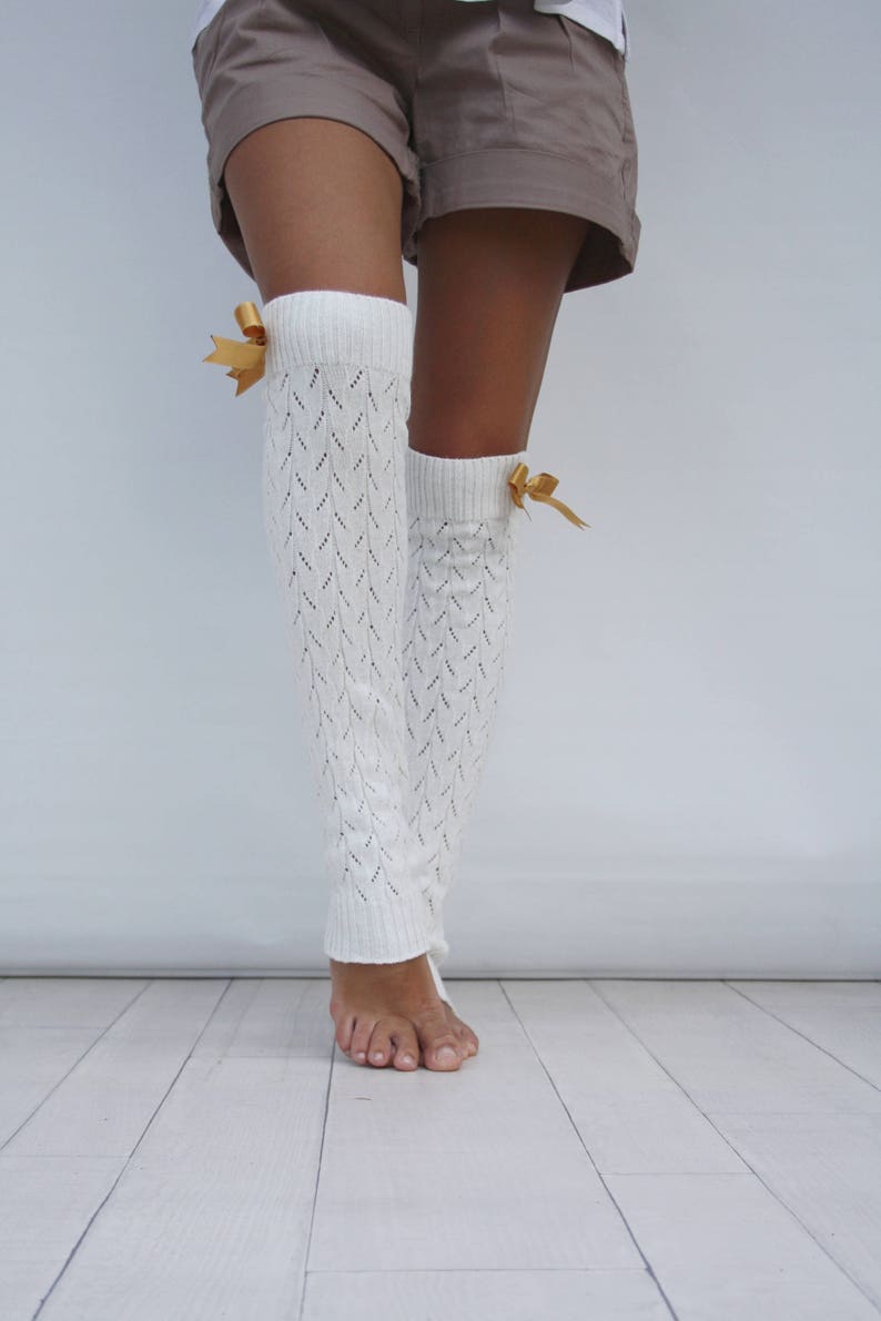 Leg Warmers Women Ivory Knit Leg Warmers With Saffron Ribbon Etsy
