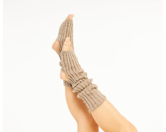 Milky Brown Knit Ribbed Yoga Socks, Toeless Socks, Dancings Socks, Yoga Leg Warmers, Mothers Day Gift, Yoga Gifts, Knee High Socks