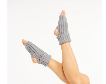 Light Gray Knit Ribbed Ankle Yoga Socks, Toeless Socks, Dancings Socks, Yoga Leg Warmers, Christmas Gifts, Yoga Gift, Gift For Her