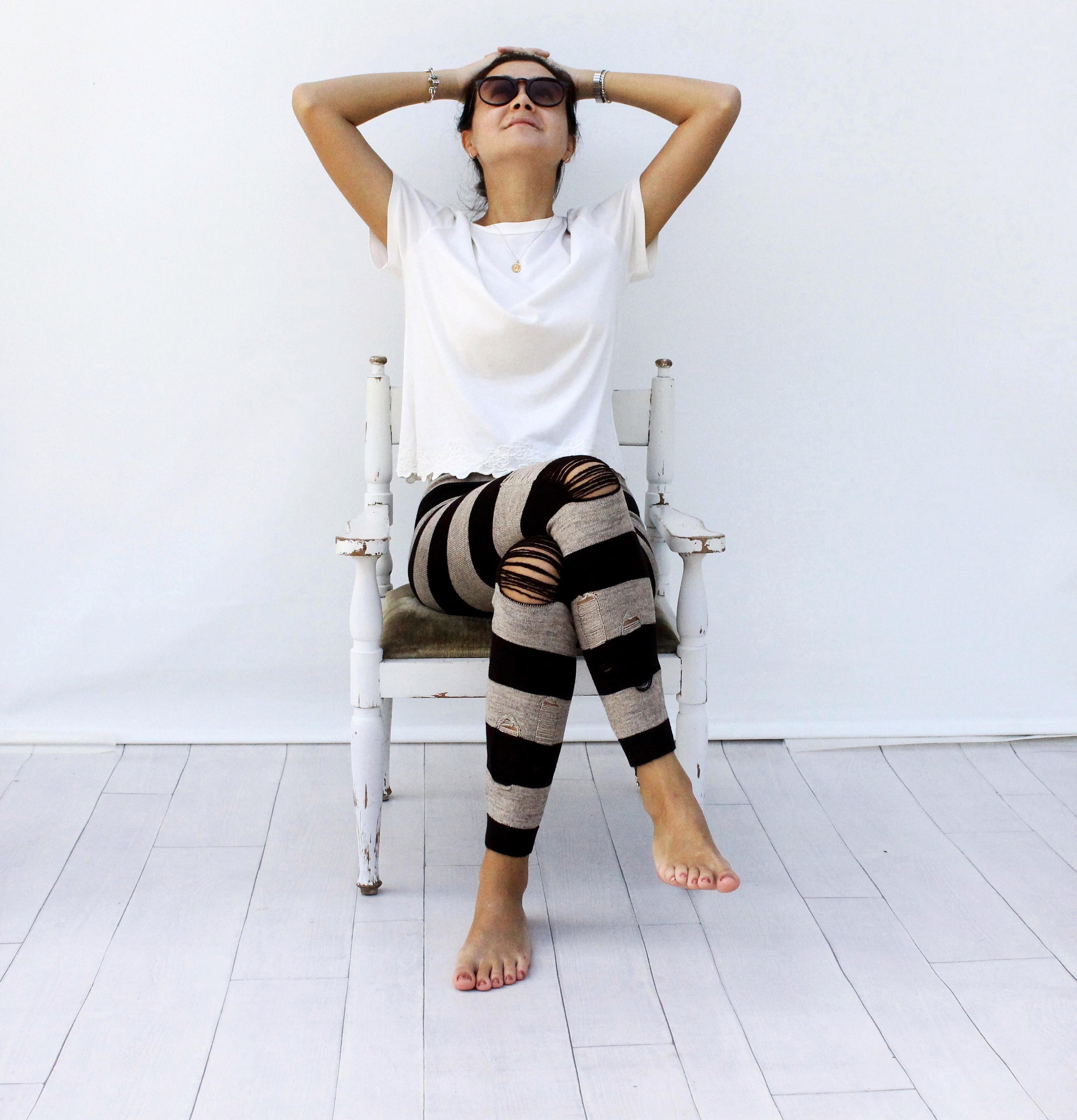 Brown and Milky Brown Knitted Striped Ripped Leggings - Etsy