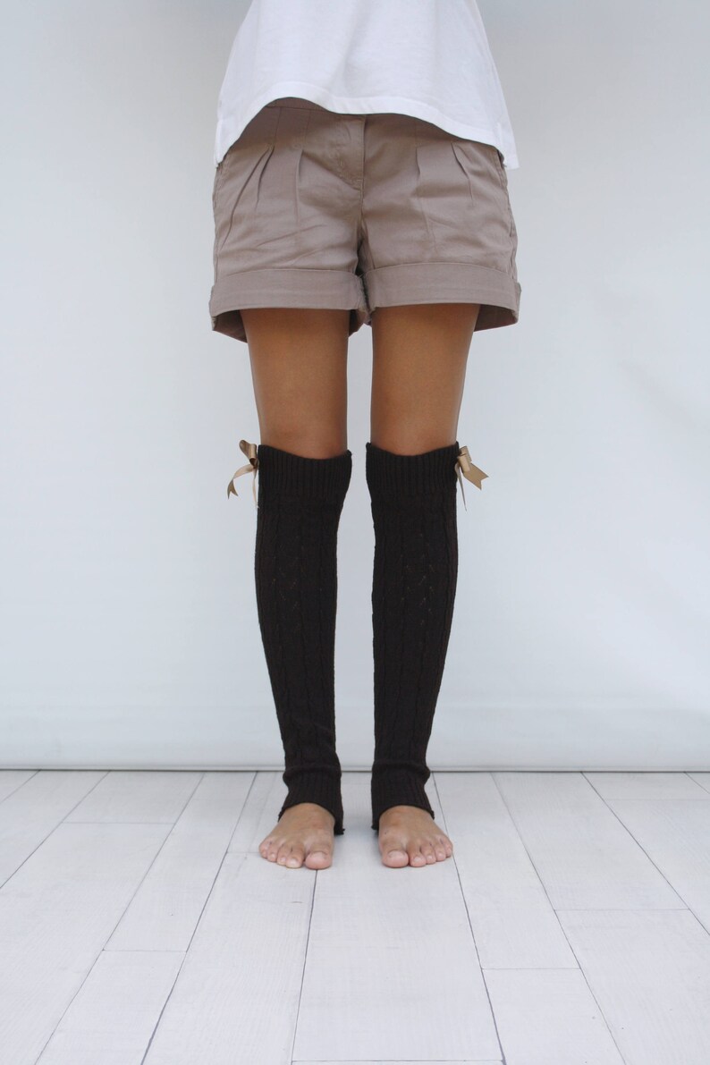 Leg Warmers Women Brown Knit Leg Warmers with Bronze Ribbon Etsy