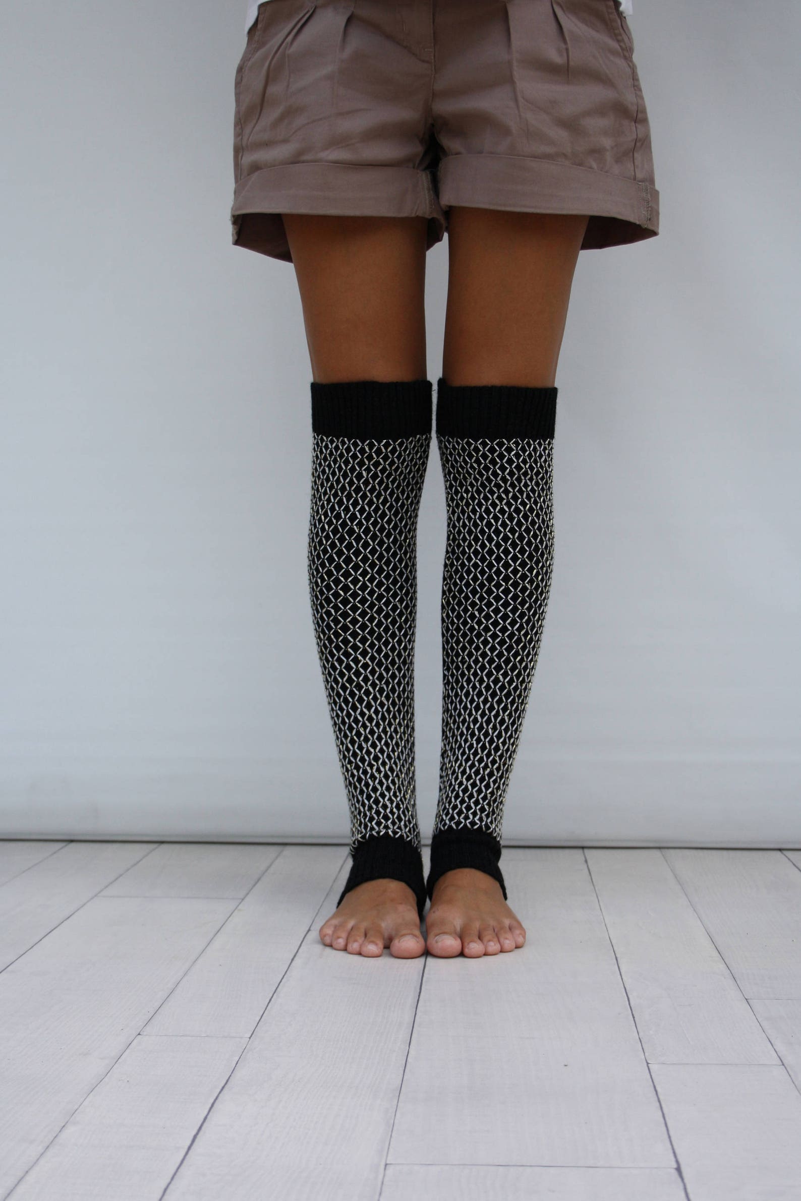 Black Knit Leg Warmers with Ivory and Gold Shining Mix Honey Etsy