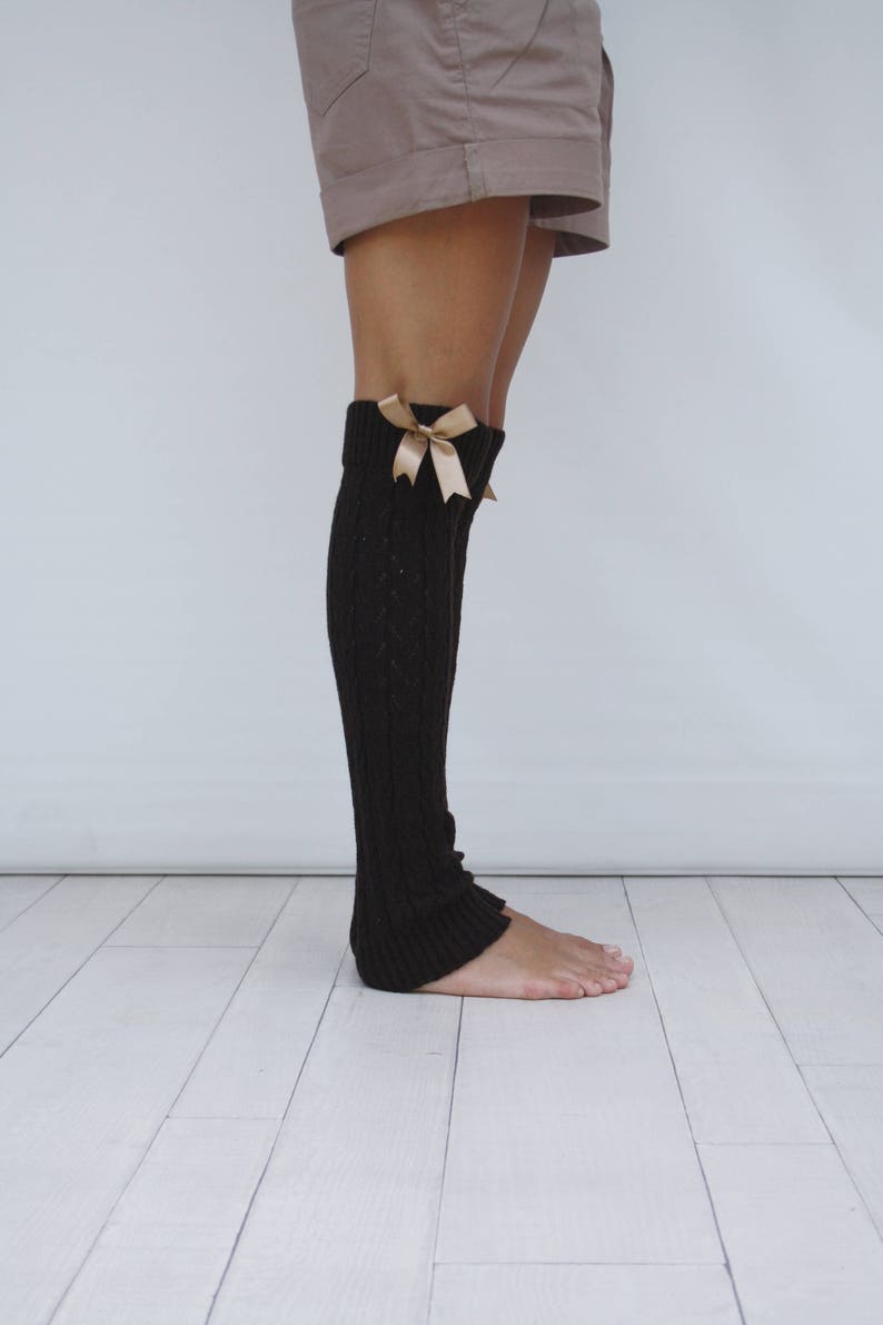 Leg Warmers Women Brown Knit Leg Warmers with Bronze Ribbon Etsy