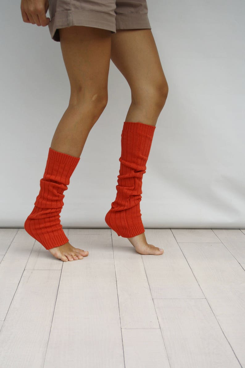 Leg Warmers Women Orange Ribbed Knit Leg Warmers Dancing Leg Etsy