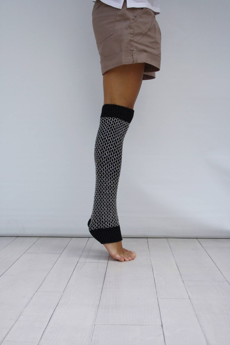Black Knit Leg Warmers with Ivory and Gold Shining Mix Honey Etsy