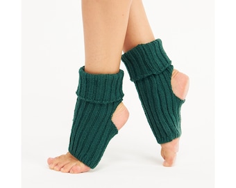 Emerald Green Knit Ribbed Ankle Yoga Socks, Toeless Socks, Dancings Socks, Yoga Leg Warmers, Christmas Gifts, Yoga Gift, Gift For Her