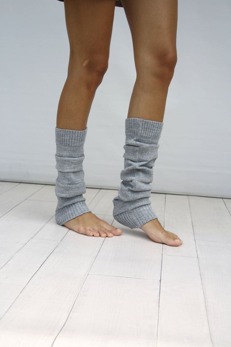 Leg Warmers Women, Gray And Silver Shining Knit Striped Leg Warmers, Dancing Leg Warmers, Mothers Day Gift, Gift For Her image 5