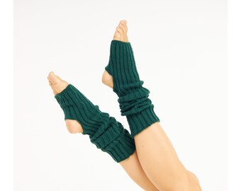 Emerald Green Knit Ribbed Yoga Socks, Toeless Socks, Dancings Socks, Yoga Leg Warmers, Christmas Gifts, Yoga Gifts, Knee High Socks