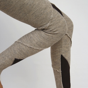 Beige Knitted Leggings with Brown Triangle Pattern, Leggings for Women, Gift for Her, Casual Leggings, Gift for Women, Mothers Day Gifts