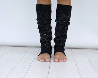 Black Knit Leg Warmers with Silver Shining Mix Honey Comb Pattern, Leg Warmers Women,Dancing Leg Warmers, Mothers Day Gift, Gift for Her