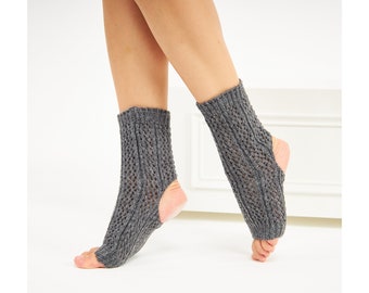 Dark Gray Knit Yoga Socks, Toeless Socks, Yoga Leg Warmers, Valentine's Day Gift, Gift For Her, Leg Warmers Woman, Ankle Yoga Socks