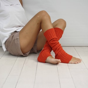 Leg Warmers Women, Orange Ribbed  Knitted Leg Warmers, Dancing Leg Warmers, Yoga Leg Warmers,  Adult Leg Warmers