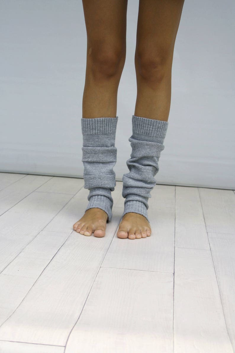 Leg Warmers Women, Gray And Silver Shining Knit Striped Leg Warmers, Dancing Leg Warmers, Mothers Day Gift, Gift For Her image 4