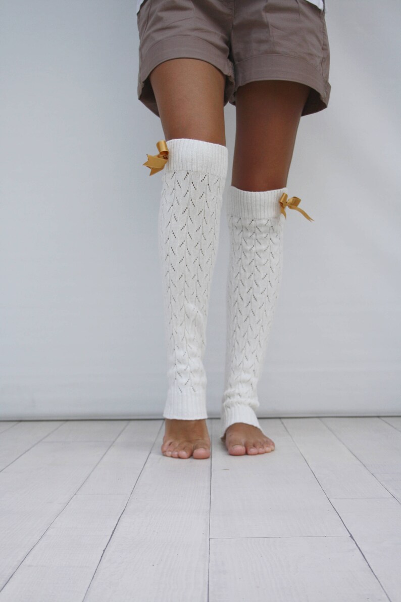 Leg Warmers Women Ivory Knit Leg Warmers With Saffron Ribbon Etsy