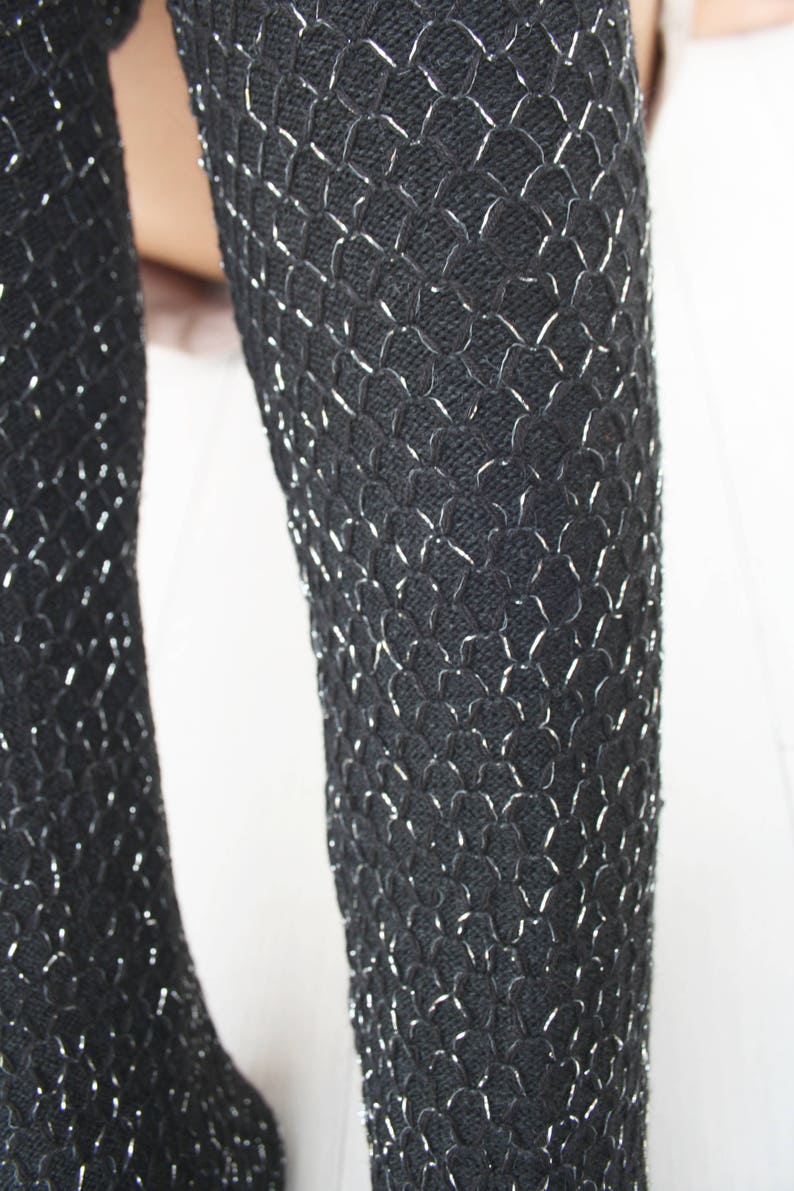 Black Knit Leg Warmers With Silver Shining Mix Honey Comb Etsy