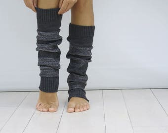 Leg Warmers Women, Charcoal And Silver Shining Knit Striped Leg Warmers, Legwarmers Adult, Mothers Day Gift, Gift For Her