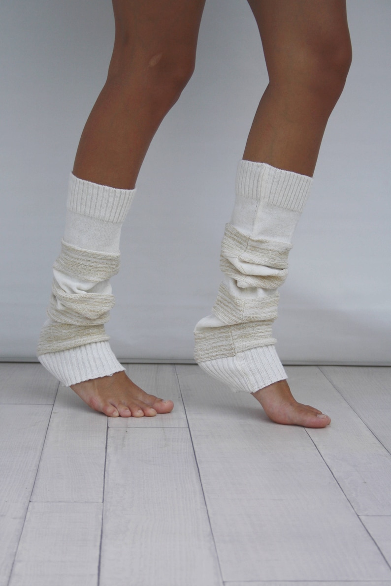 Leg Warmers Women Ivory And Gold Shining Knit Striped Leg Etsy