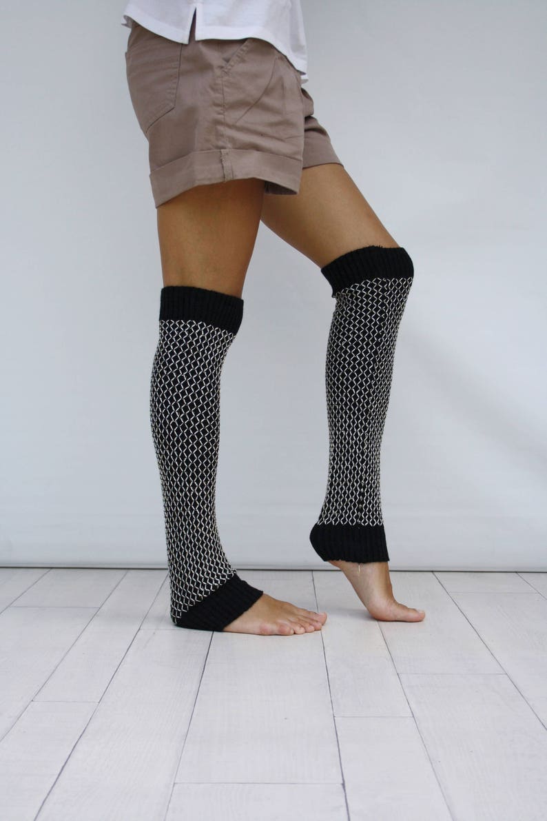 Black Knit Leg Warmers with Ivory and Gold Shining Mix Honey Etsy