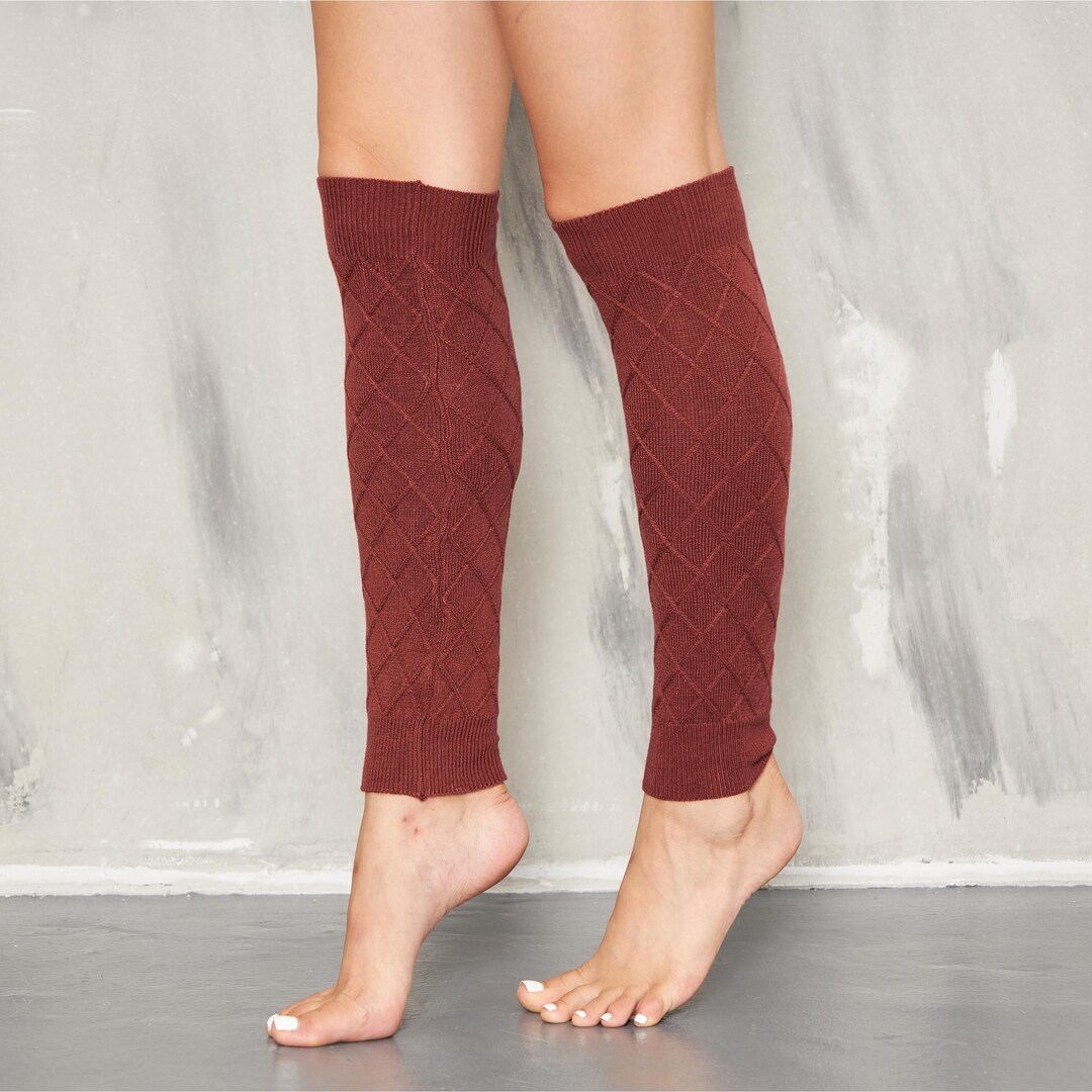 Jambières tricotées à losanges couleur brique, jambières pour