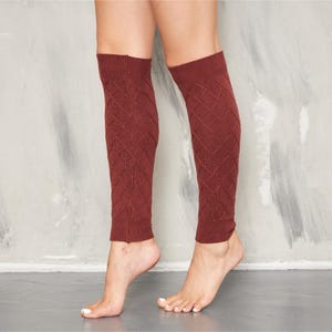 Brick Color Diamond Pattern Knitted Leg Warmers, Leg Warmers For Women, Yoga Socks, Dancer Leg Warmers, Gift For Her