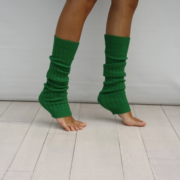 Jambières femmes, jambières vertes en tricot côtelé, jambières de danse, cadeau fête des mères, jambières adulte, cadeau pour elle, chaussettes de yoga