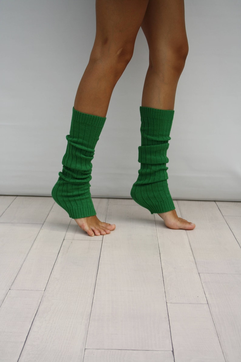 Leg Warmers Women, Green Ribbed Knit Leg Warmers, Dancing Leg Warmers, Mothers Day Gift, Leg Warmers Adult, Gift for Her, Yoga Socks image 1