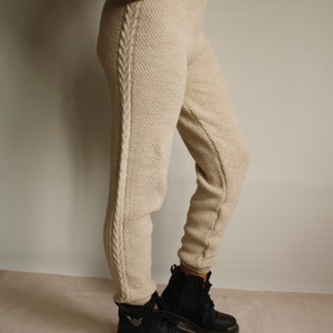 Beige Knitted Cable Leggings, Leggings for Women, Winter Leggings, Mothers Day Gifts, Gifts for Her, Casual Leggings, Woman Leggings