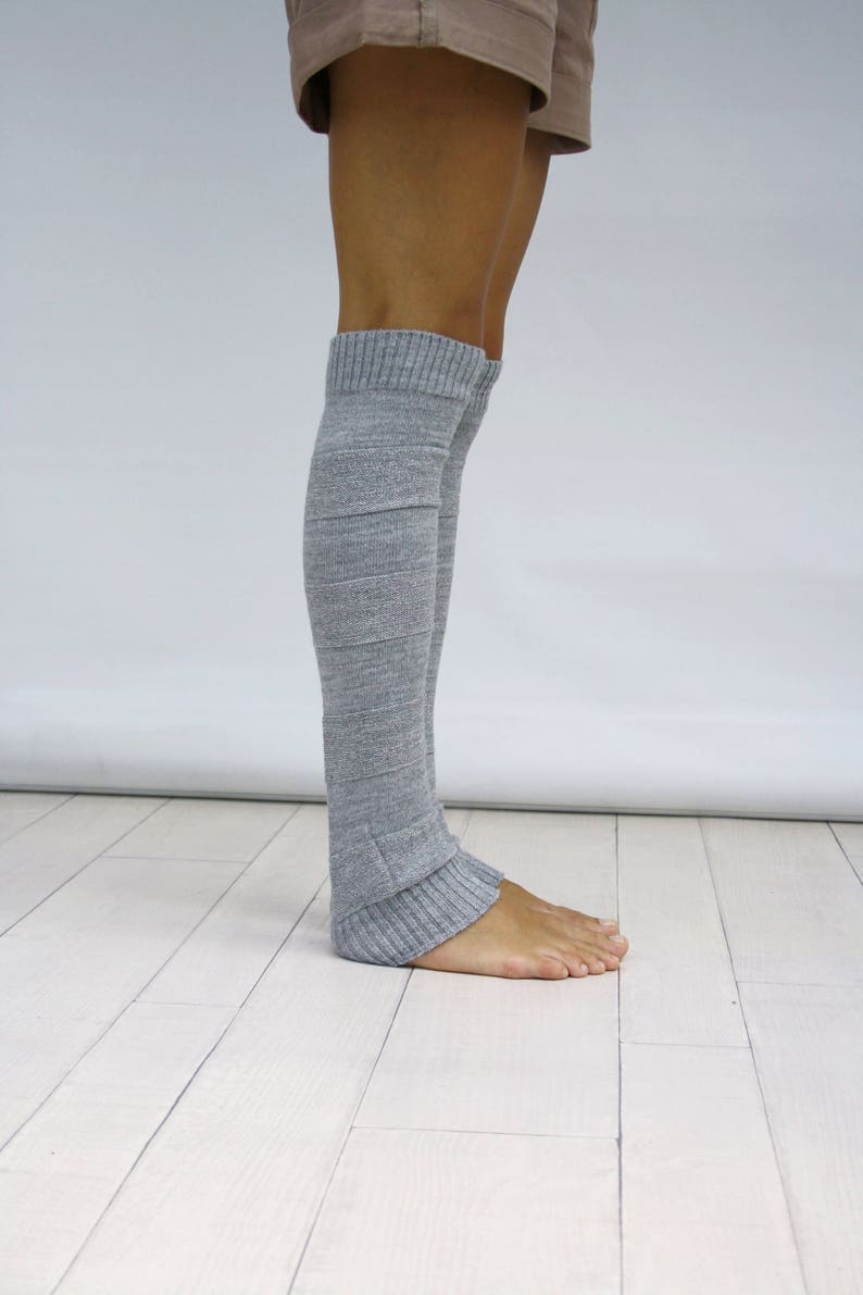 Leg Warmers Women, Gray And Silver Shining Knit Striped Leg Warmers, Dancing Leg Warmers, Mothers Day Gift, Gift For Her image 7